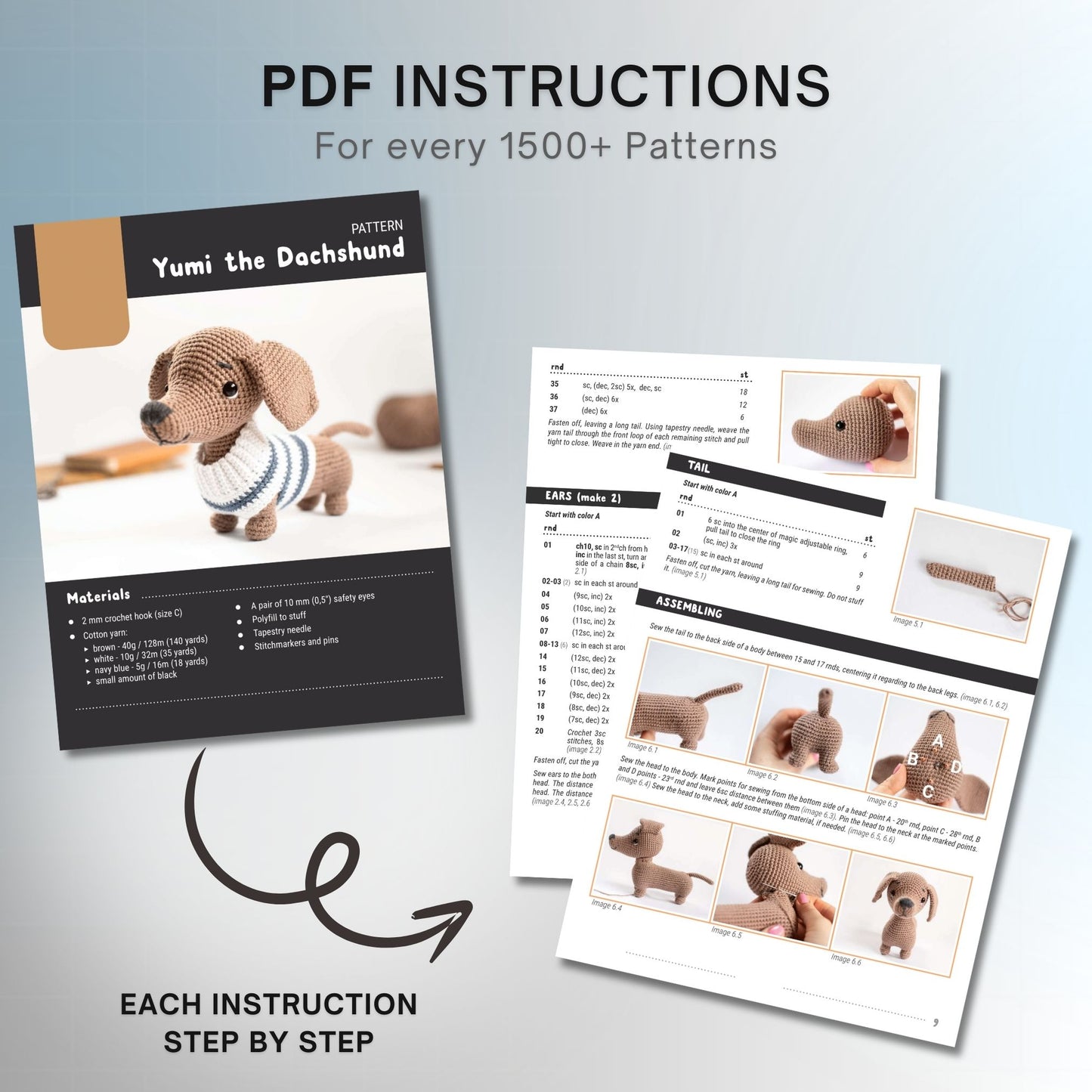 Sample crochet patterns included in the 1500+ Crochet Patterns bundle.